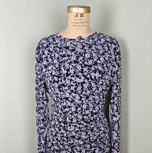 NWT Nine West Women's Floral-Print Ruched Mesh Midi Dress Size 16 Goth 90s Y2K - Picture 4 of 14